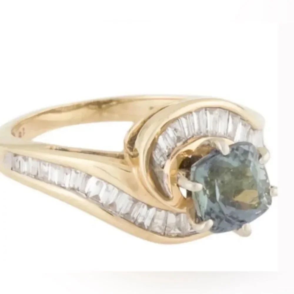 ⭐️💝Stunning💝⭐️ 14K Zoisite & Diamond Cocktail Ring Sz 6